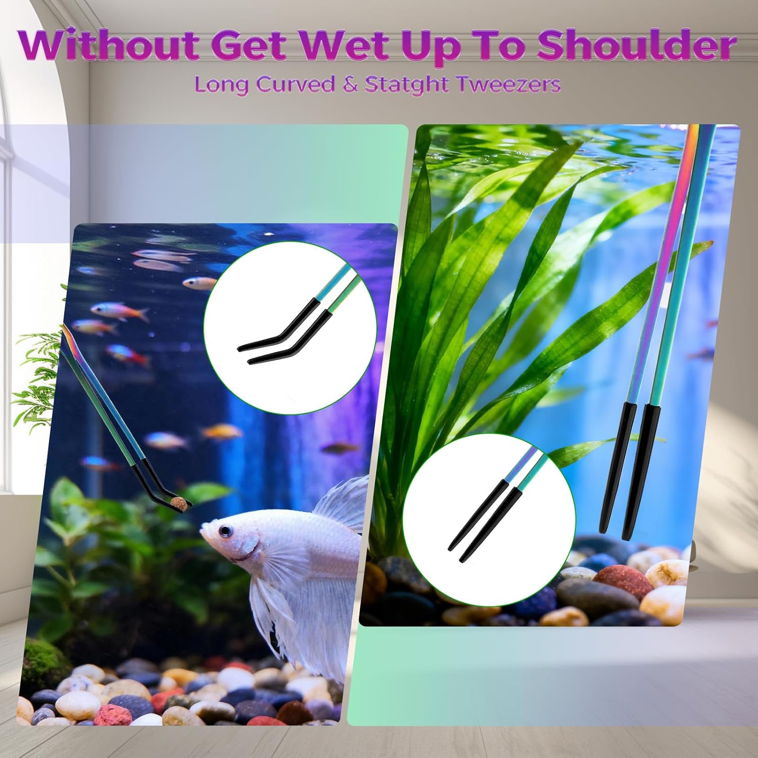 Stainless Steel Reptile Feeding Tweezers (with Non-Slip Rubber Tips) - 10.6-inch Straight & Curved Tweezers for Terrariums - Specialized Feeding Tools for Lizards & Bearded Dragons - 2-Piece Set
