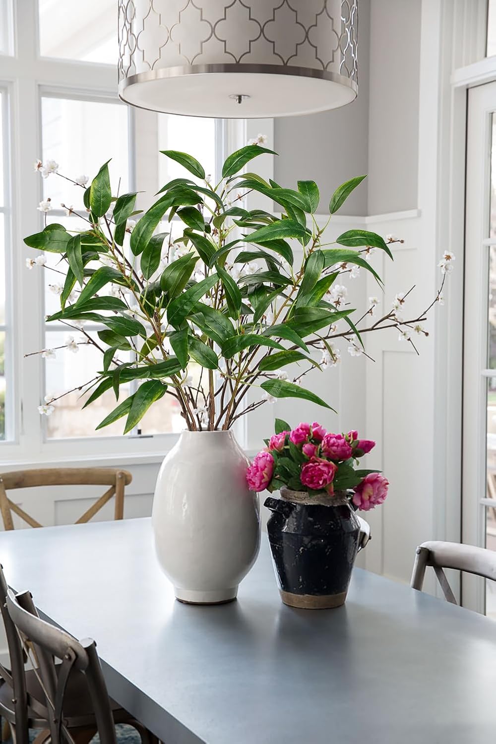 Faux Eucalyptus Stems Willow Eucalyptus Leaves 34” Long Fake Salix Leaves 3 Pcs Artificial Greenery Stems for DIY Bouquet Arrangements Centerpieces Shower Decorations-Artificial Eucalyptus Stems