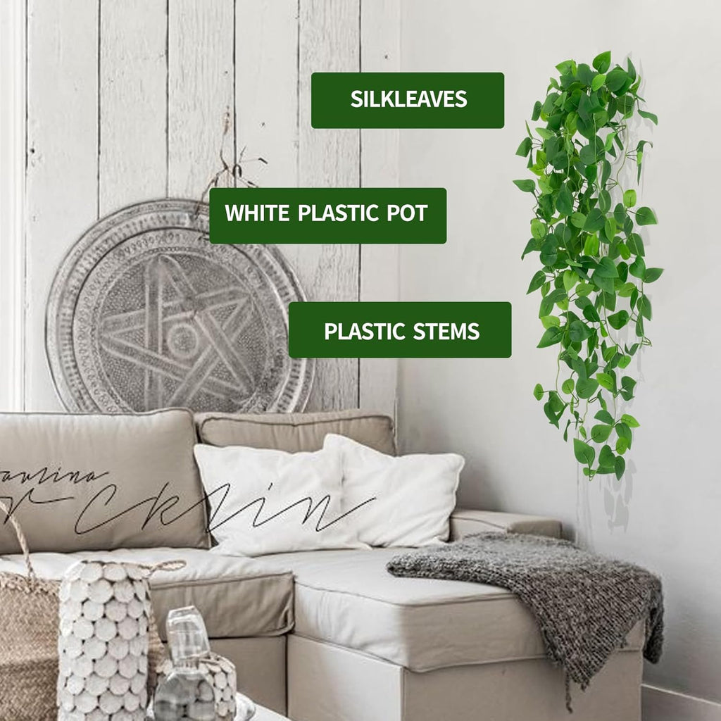 Fake Hanging Plants for Room Decor,1pcs Artificial Potted Plants Vines for Wall Home Office Aesthetic Living Kitchen Bathroom Coffee Table Shelf Indoor Outdoor Farmhouse Patio Decorations