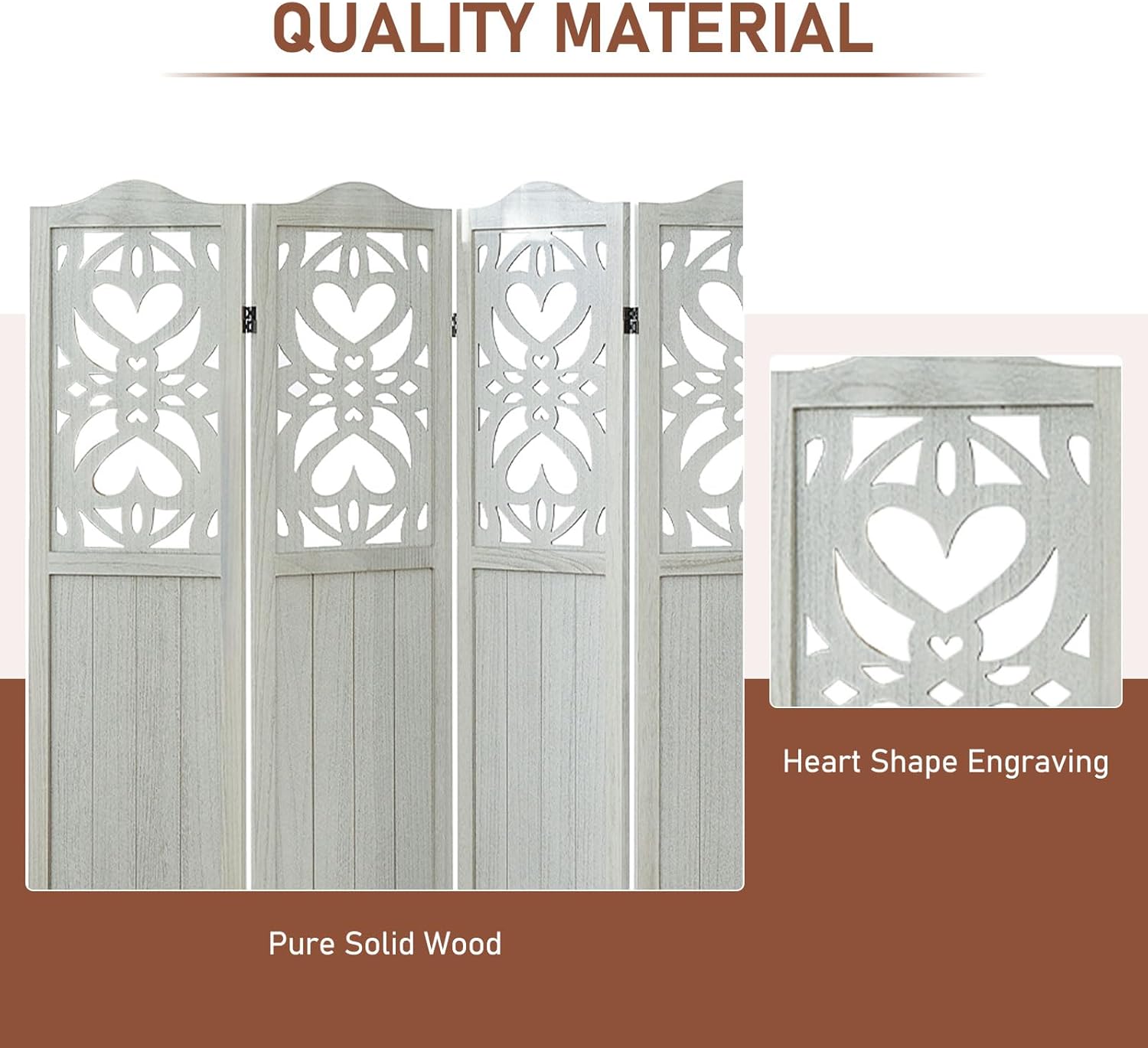 6 Panel Room Divider Fully Assembled, Carved Room Dividers and Folding Screens, 5.6Ft Wood Room Divider Screen Freestanding Partition Wall Dividers for Home Bedroom Office, Rustic White