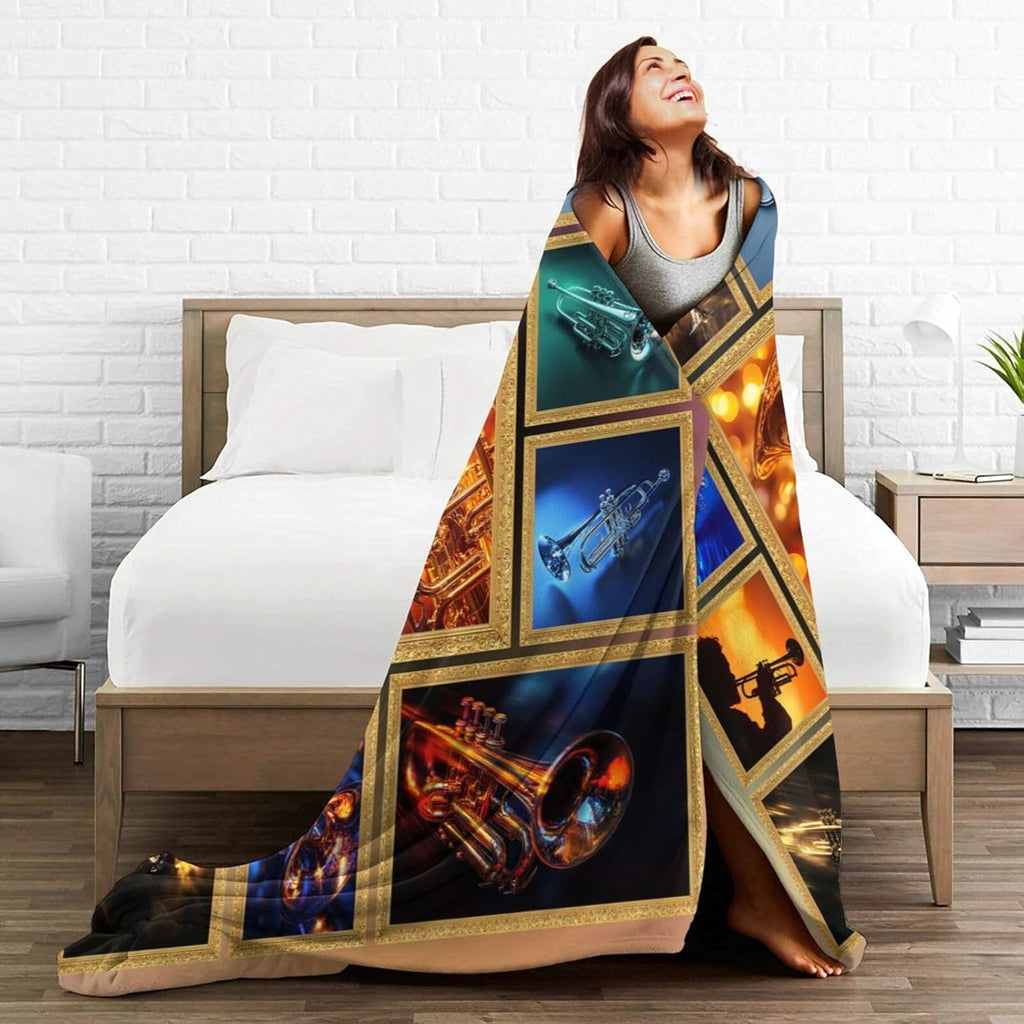 Trumpet Blanket Trumpet Throw Blanket Musical Instrument Flannel Stuff Merch Cozy Decor Fleece Plush Fuzzy Warm Soft Lightweight Bedding Gifts for Girls Women Men Boy Couch Sofa 60"X50"