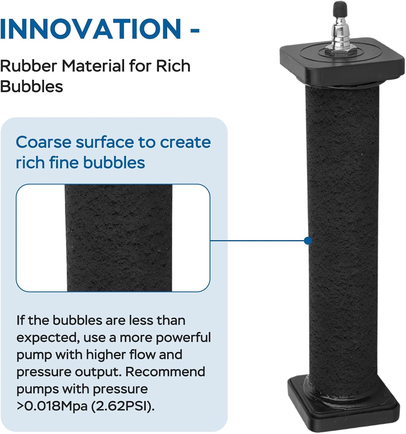 AquaMiracle New Innovative Rubber Air Stone for Large Aquarium, 8”x1.52” Fish Tank Air Stone 1-Pack, Air Bubbler Oxygen Air Diffuser for Pond Aerator