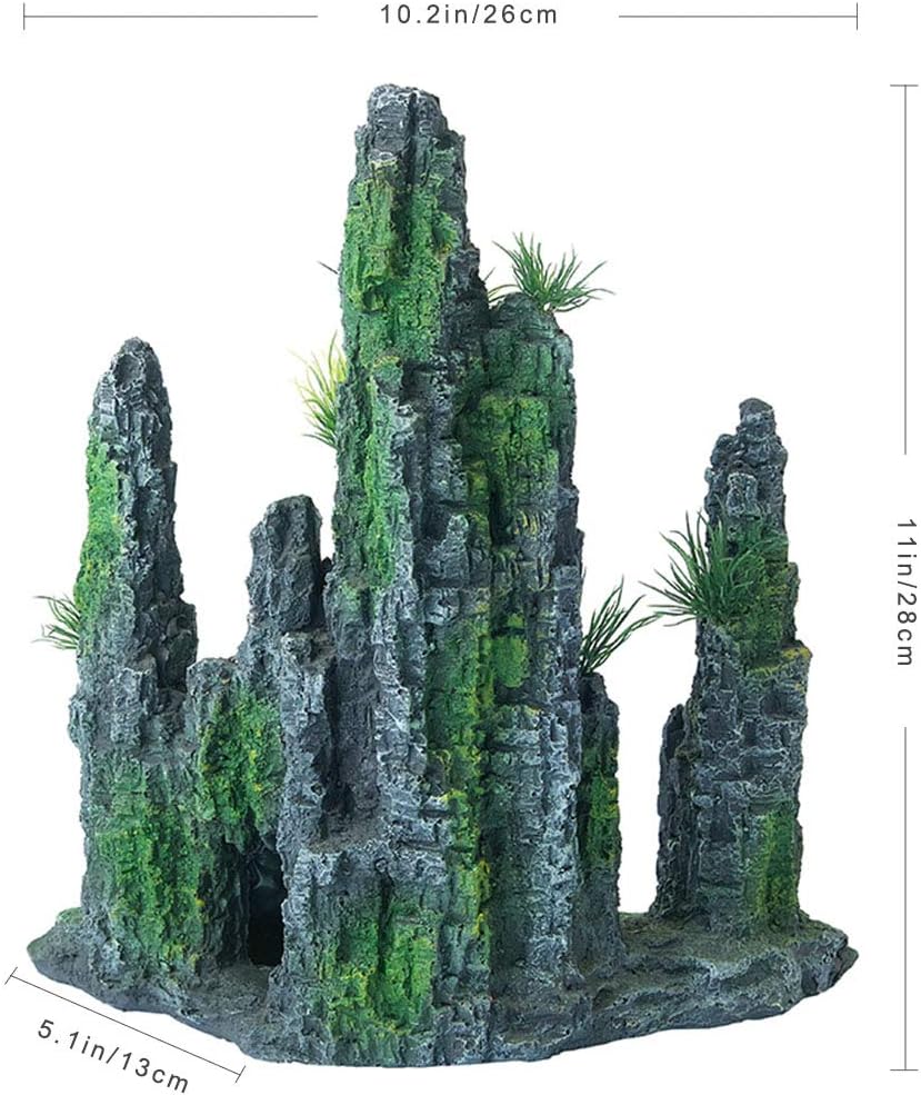 FEDOUR Aquarium Mountain View Stone Ornament Tree Rock Cave Landscape, Large Aquarium Ornament Rock Artificial Fish Tank Decoration