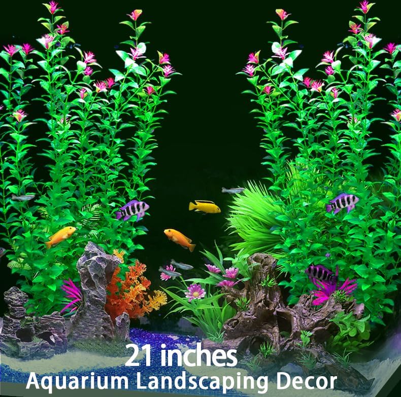 2 pcs Aquarium Decor Plants 21 Inches Extra Large Artificial Plastic Fish Tank Plants, Tall Fish Tank Decorations