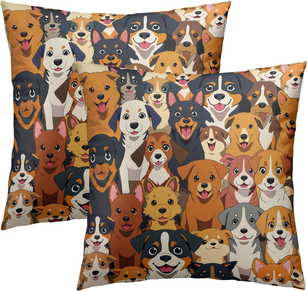 18x18 Cartoon Dog Throw Pillow Covers Set of 2 with Hidden Zipper, Ultra-Soft Hypoallergenic Fabric for Sofa Bed Car Decor, All-Season Durable Pillow Shams, Ideal Gift