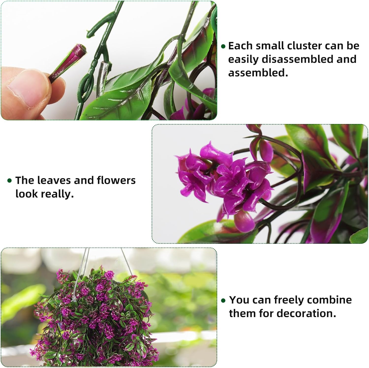RECUTMS 2Pcs Artificial Hanging Flower Greenery Plants Faux Greenery Artificial Plants for Outdoors Hanging Basket Plastic Home Garden Wedding Party Decorations(Fuchsia)