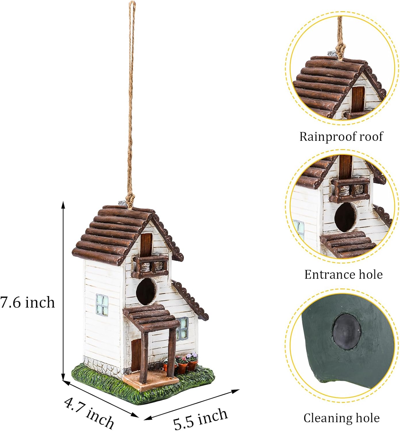 Yinns Resin Bird House for Outside, Small Birdhouses for Outdoors for Nesting, Decorative Home Bird Houses for Yard Garden Decor, Water Proof