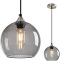 Light Grey Glass Pendant Lights Kitchen Island Lighting Globe Pendant Light Fixtures Modern Pendant Lighting for Bedroom Living Dining Room Light Fixture (7.87 in, 1 Pack)