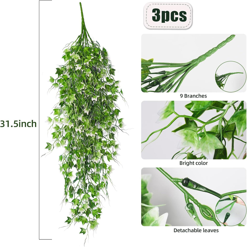 RECUTMS Artificial Hanging Plant - Faux Ivy Vine With White UV Resistant Leaves for Room, Office, Wall Decor (White)