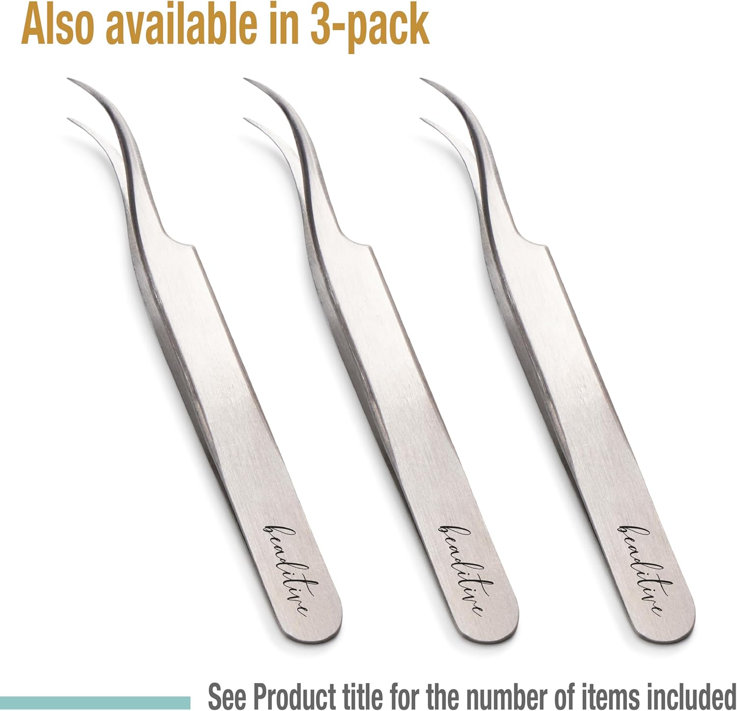 Beaditive High Precision Curved Tip Tweezers 3 Pack - 4.5" Craft Tweezers for Sewing, Beading & DIY Crafts - Non-Serrated Jewelry Tweezer Set with Fine Curved Tips - Stainless Steel Hobby Tweezers