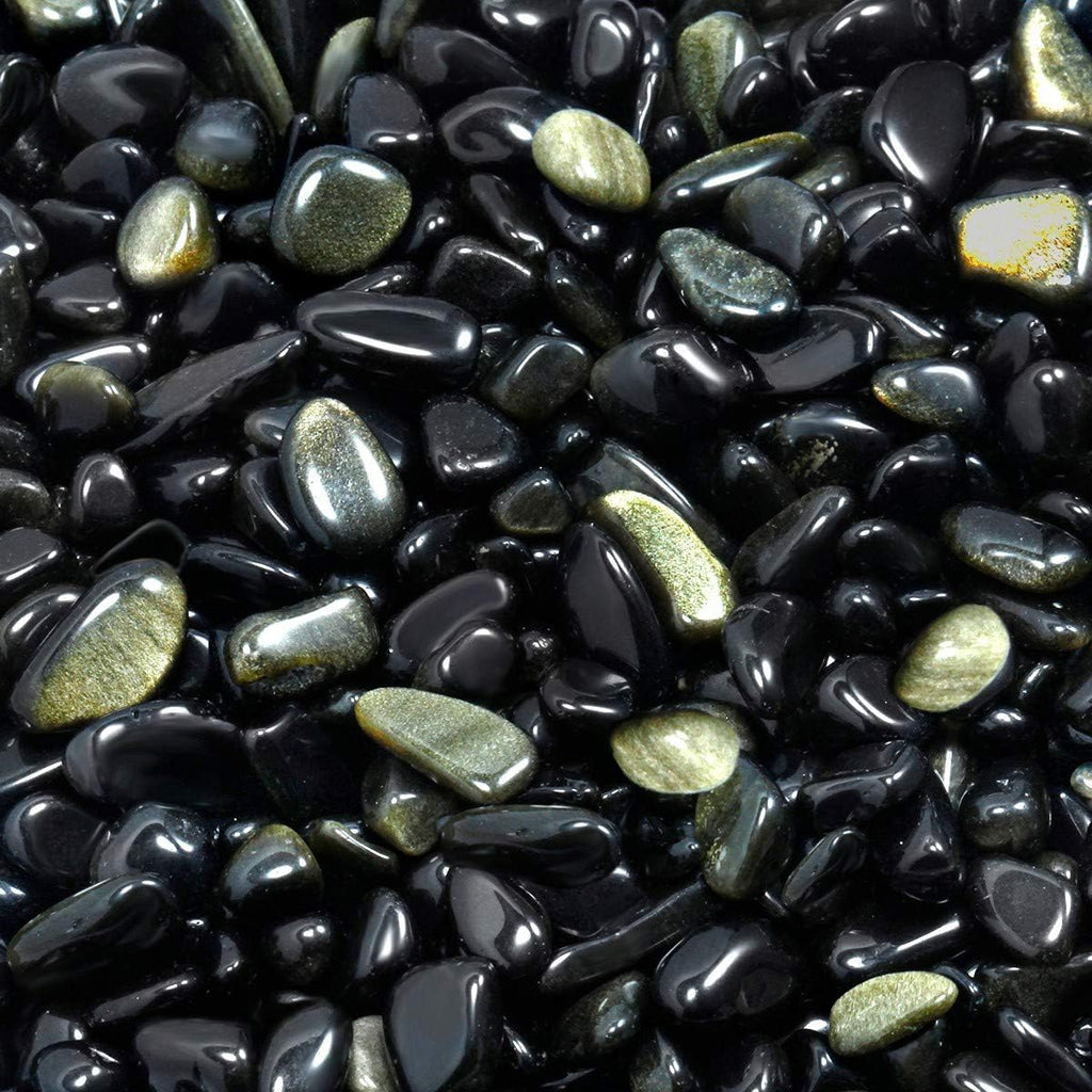 SUNYIK Gold Obsidian Tumbled Chips Crystal Crushed Pieces Irregular Shaped 1pound(About 460 gram)