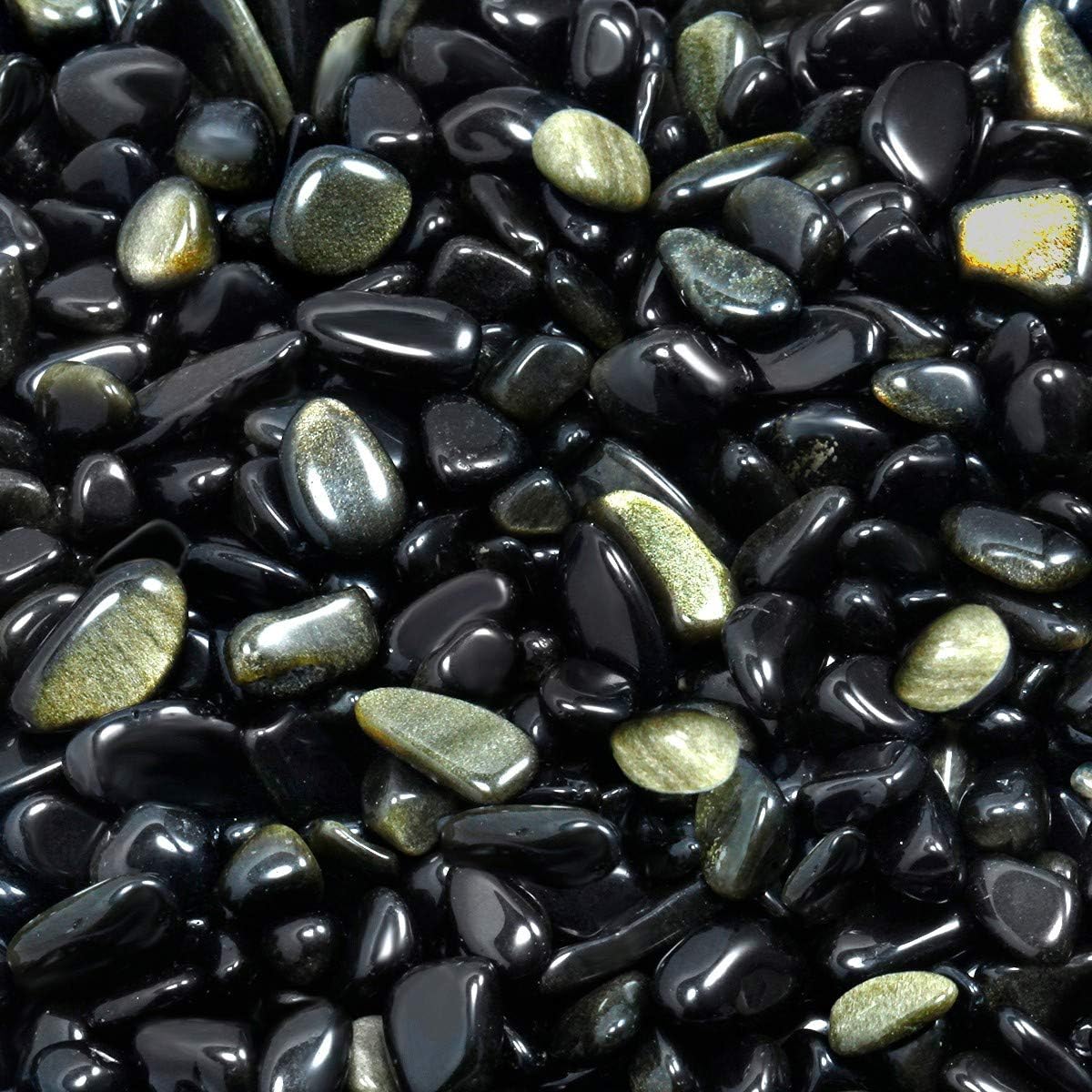 SUNYIK Gold Obsidian Tumbled Chips Crystal Crushed Pieces Irregular Shaped 1pound(About 460 gram)