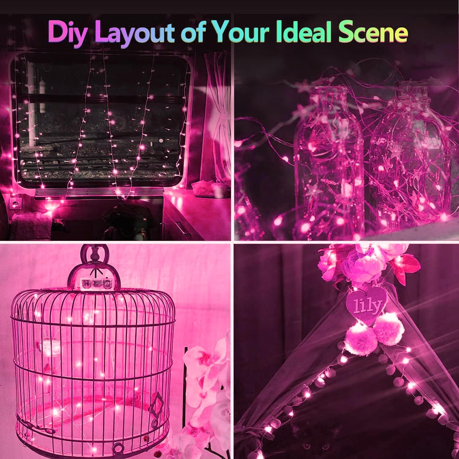 4 Pack 60 LED Christmas Fairy Lights Battery Operated with Timer, 20FT Waterproof Twinkle Lights Indoor Outdoor, String Lights for Bedroom, Wedding, DIY, Centerpiece, Christmas Decorations(Pink)