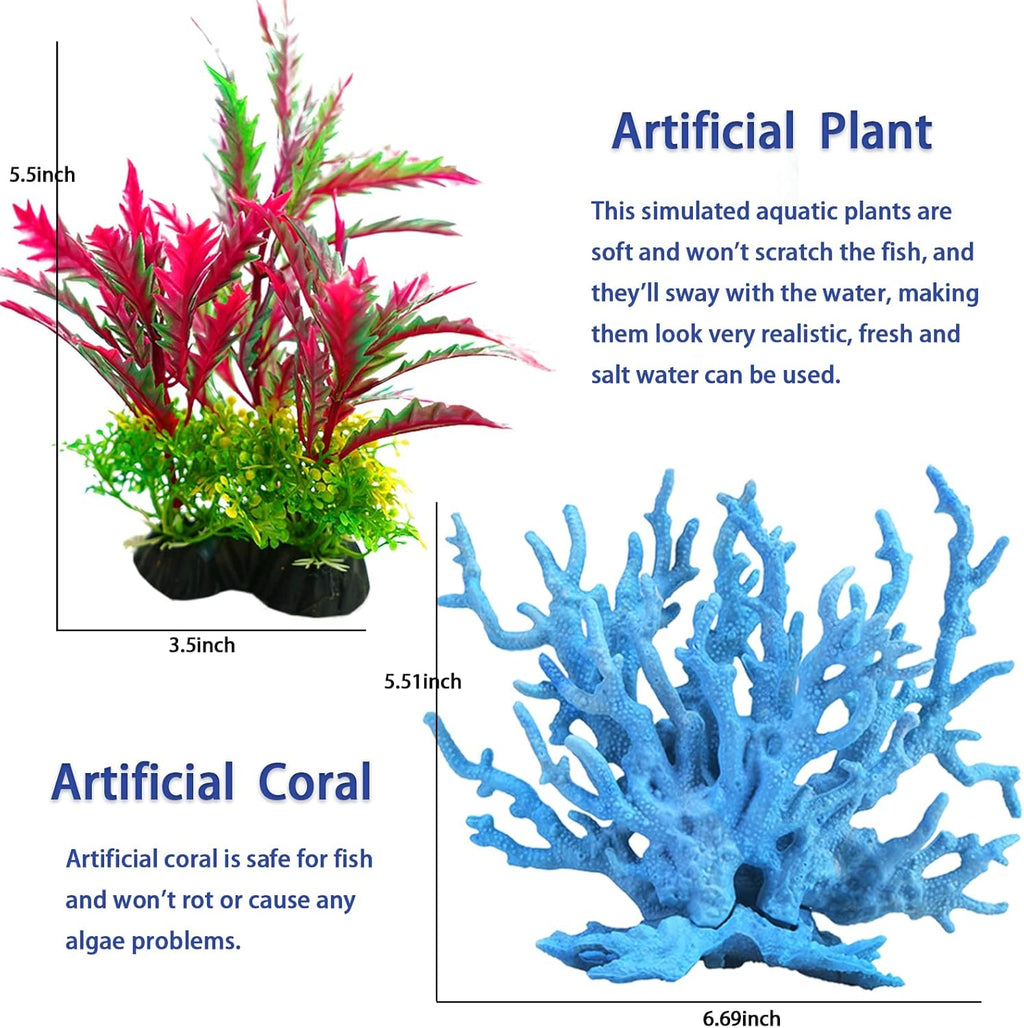 Mermaid's Castle Fish Tank Decorations-28pack Include Castle Hideout, Faux Coral,Starfish and Artificial Plastic Plants Aquarium Décor Accessories for All Fish-Pink
