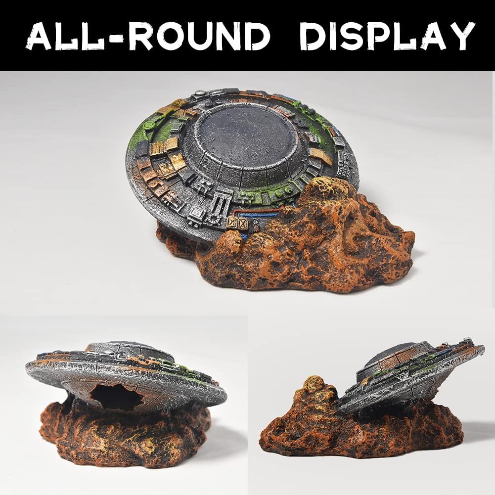 Aquarium Decorations-UFO Fish Tank Accessories for Betta Hide Flying Saucer Creative Small Fish Tank Decor Reptile Box Landscaping Ornament
