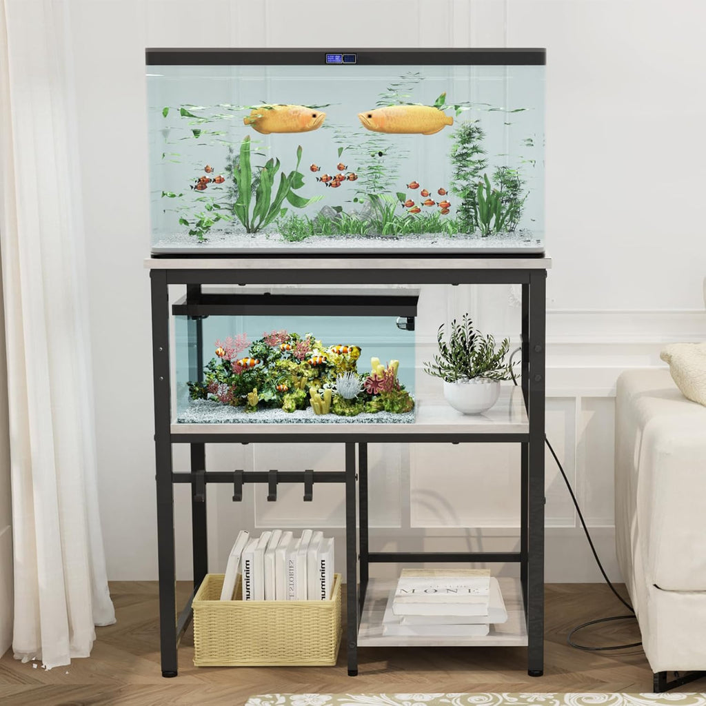 TFK 20-29-37 Gallon Fish Tank Stand, 3-Tier Aquarium Stand with Power Outlet Reptile Tank Stand Heavy Duty Terrarium Stand for Home Office, Gray