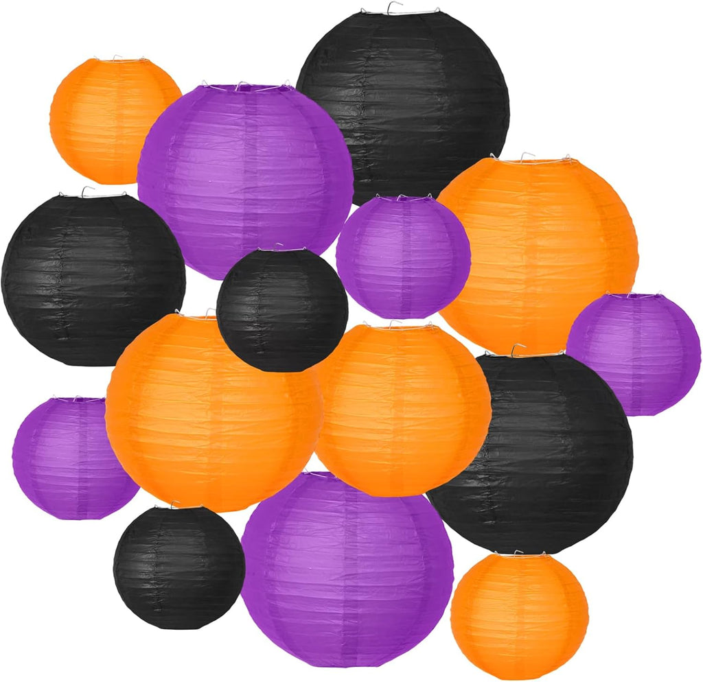 Halloween Party Decorations, Orange Black Purple Hanging Paper Lanterns for Halloween Ceiling, Horror Party Birthday Wedding Yard Garden Decor Indoor Outdoor，15pcs
