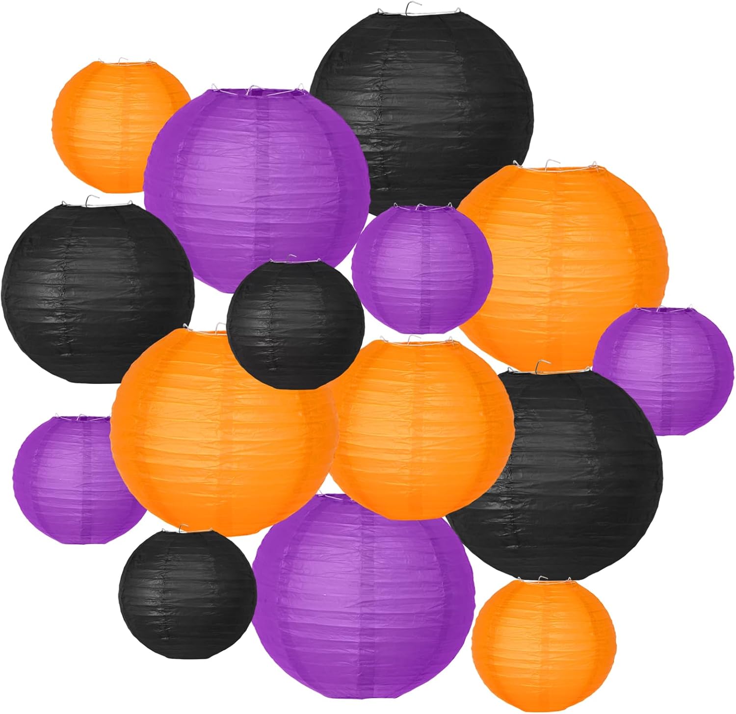 Halloween Party Decorations, Orange Black Purple Hanging Paper Lanterns for Halloween Ceiling, Horror Party Birthday Wedding Yard Garden Decor Indoor Outdoor，15pcs