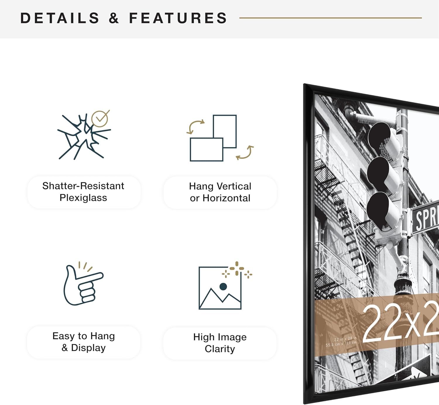 MCS Trendsetter 22x28 Poster Frame Black High-Gloss, Vertical & Horizontal Wall Hanging Large Picture Frame for Photos, Posters & Art Prints (2-Pack)