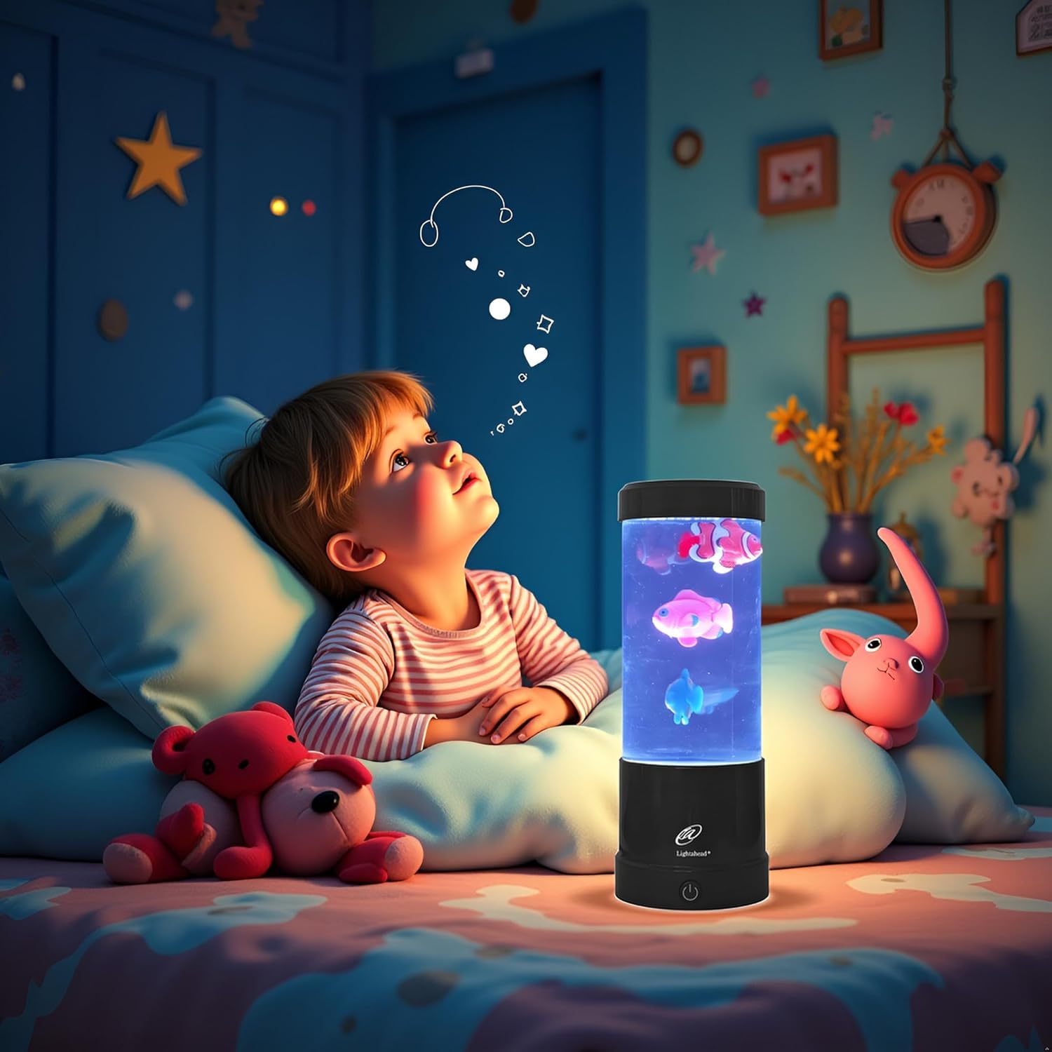 Lightahead Mini LED Round Fish Lamp Color Changing Light Effects, A Sensory Synthetic Fish Aquarium Tank 9 inches Tall Mood Lamp.