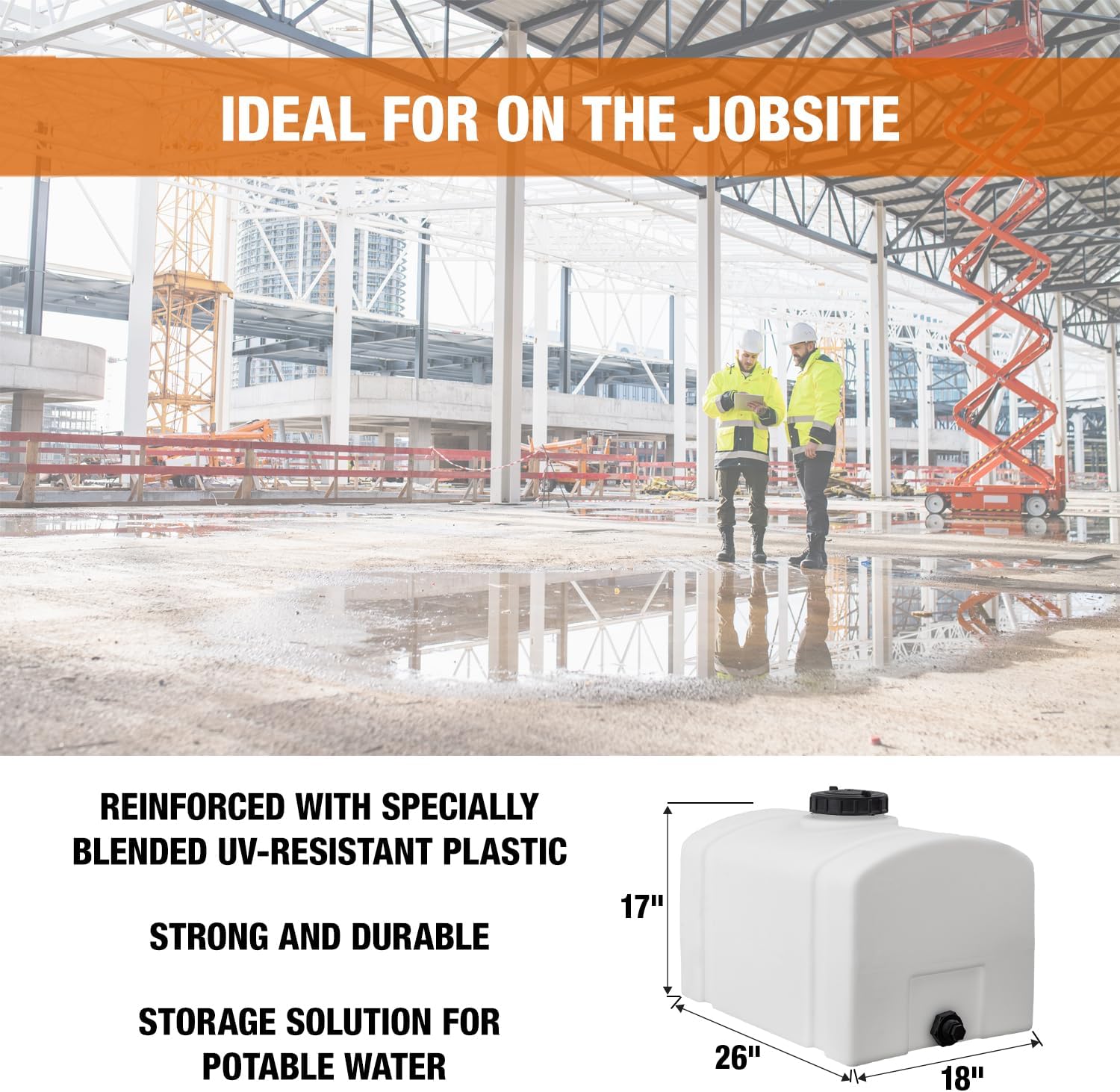 RomoTech 82123899 Polyethylene Domed Reservoir Water Tank, 26 gallon, Made In The USA Poly Tank For Water and Non-Flammable Liquids, Rust and Corrosion Proof