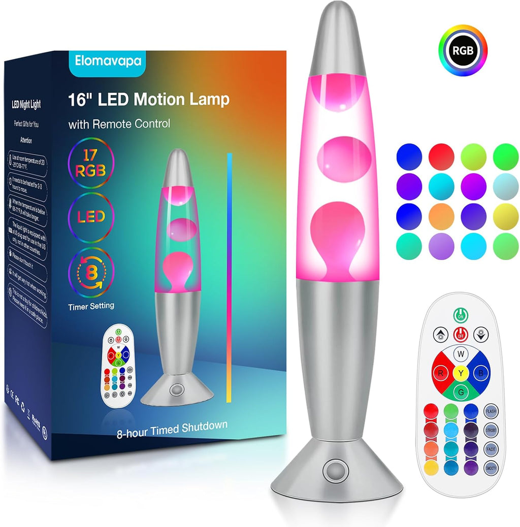 17 Colors Changing Liquid Motion Lamp with Remote: 16 Inch Pink LED Night Light for Kids Adults - Relaxing Table lamp for Bedroom Office - Glitter Mood Lighting for Home Decor Christmas Decorations