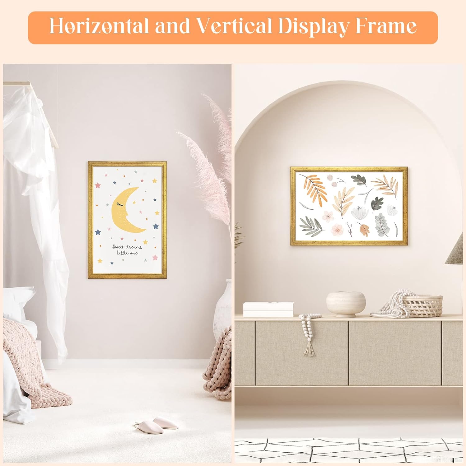 Wood 14x24 Frame Gold, Ornate Natural 24x14in Poster Picture Frame, Modern Golden 14 x 24inch Gallery Wall Photo Frame with HD Plexiglass, Horizontal Vertical Wall Mounting Display 1pcs