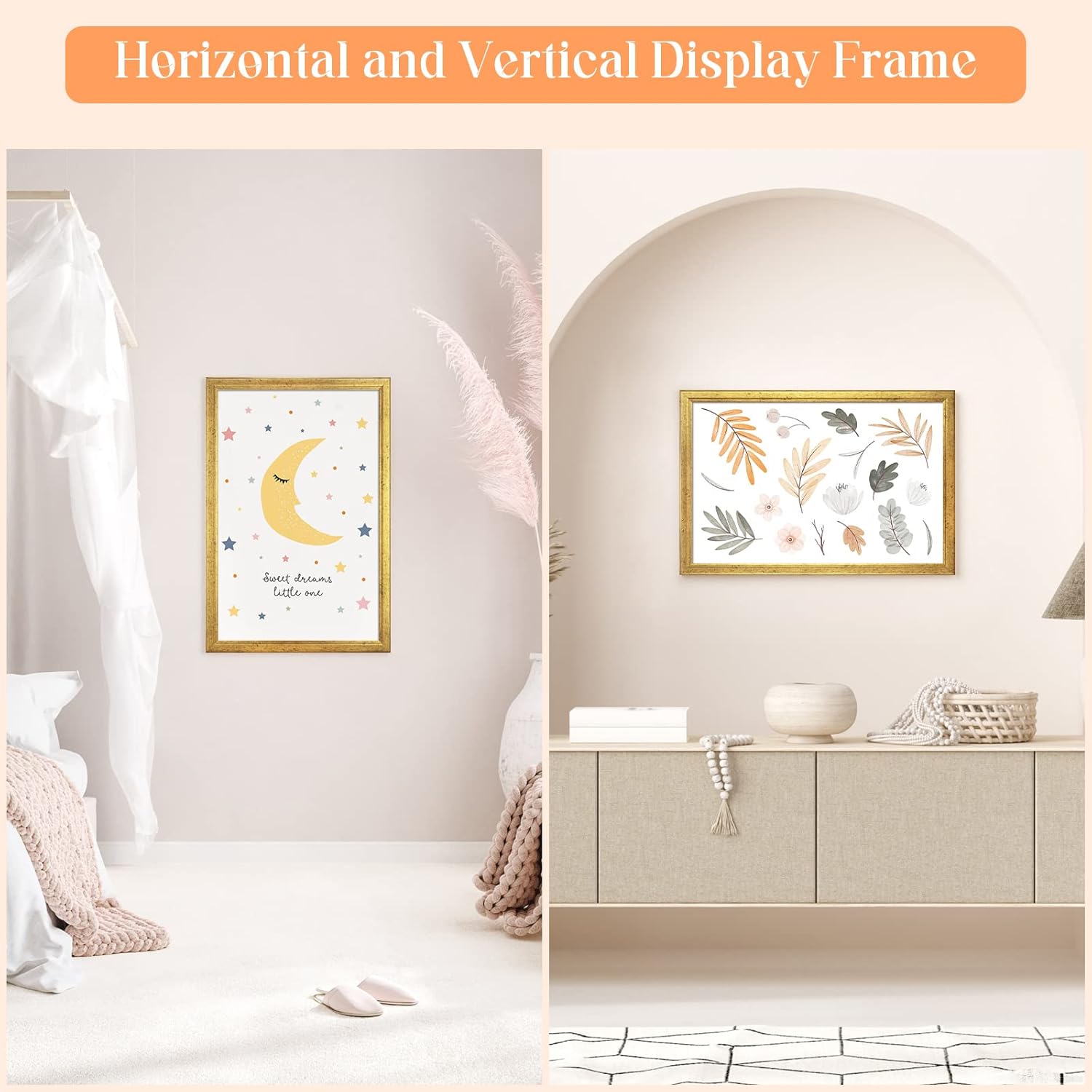 Wood 12x18 Frame Gold, Ornate Natural 18x12in Poster Picture Frame, Modern Golden 12 x 18inch Gallery Wall Photo Frame with HD Plexiglass, Horizontal Vertical Wall Mounting Display 1pcs