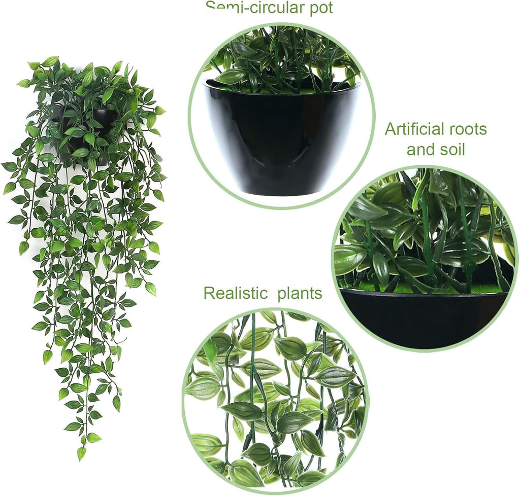Artificial Hanging Plants,2 Pack Fake Wall Plants,Faux Mandala Vines Potted Plant,Plastic Greenery with Wall Planter for Indoor Outdoor Garden Patio Office Décor