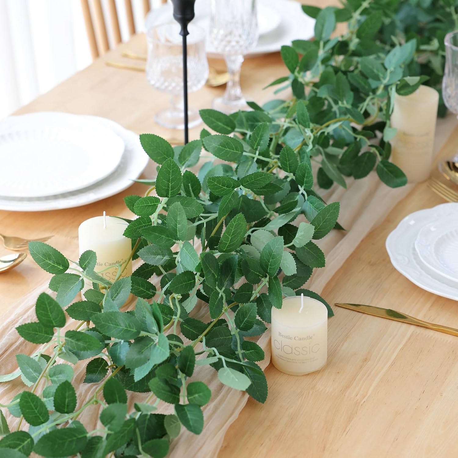 mizii 5 Packs 340" Artificial Vines Garland Fake Vine with Small Green Leaves Silk Rose Leaf Faux Hanging Plants Greenery Decoration for Outdoors Indoor Table Centerpieces Wedding Decor (Rose Leaves)