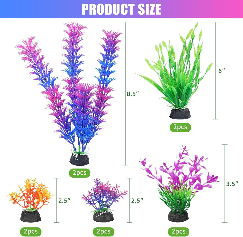 AQUANEAT Artificial Fish Tank Plants, Aquarium Decorations, Purple Plastic Accessories, 10pcs