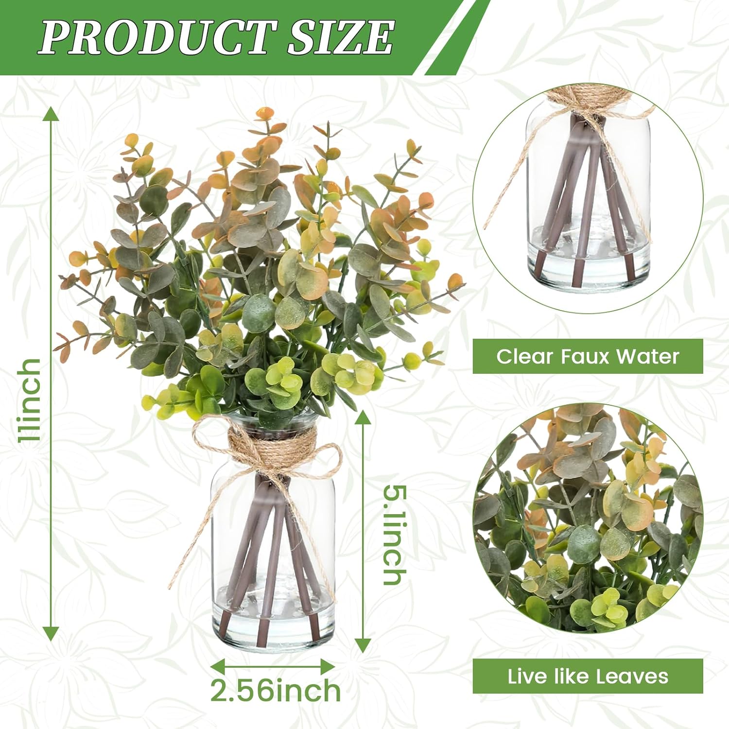 Artificial Eucalyptus Stems in Vase with Faux Water,Fake Plants for Bathroom,Coffee Table,Green Leaves for Centerpiece,Faux Greenery Plants Decorations.(Eucalyptus-Greyish Orange)
