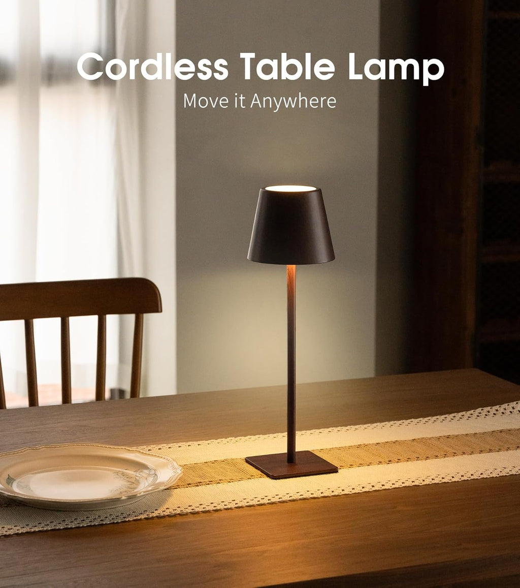UME 3 Pack Cordless Table Lamp, Battery Operated Lamp - Portable Waterproof Rechargeable Table Lamp w/ 3 Color Temps & Stepless Dimming for Dinner, Desk, Cafe, Outdoor (Woodgrain)