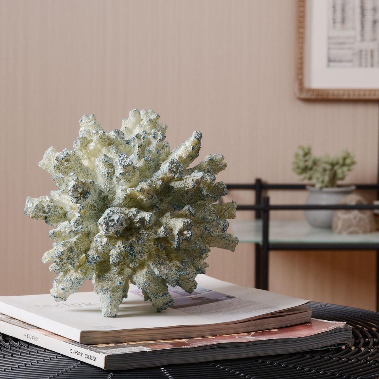 HAUCOZE Artificial Coral Decor Ocean Sculpture Arts Modern Gifts Polyresin Blue 7.1 inch