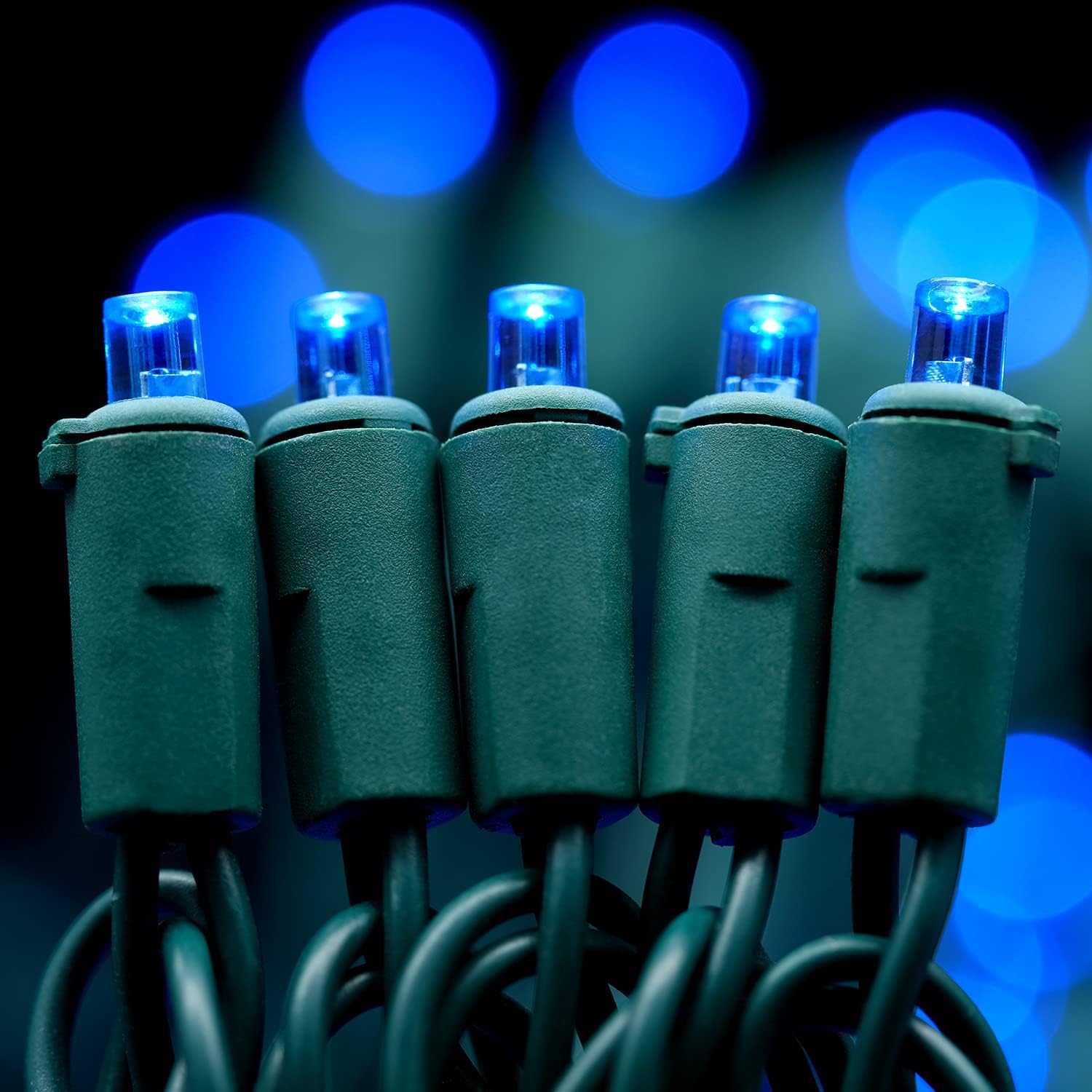 YULETIME 200 Blue Wide Angle LED Christmas Lights, 66 Feet Green Wire UL Certified 5mm Holiday String Light Set (Blue)