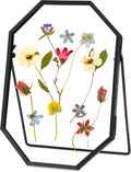 Glass Pressed Flower Frame Handmade, Metal Floating Picture Frame, Double Glass for Pressed Flowers Tabletop Display, Unique Brass Octagon, Black, 5x7 Inches (FRAME ONLY)
