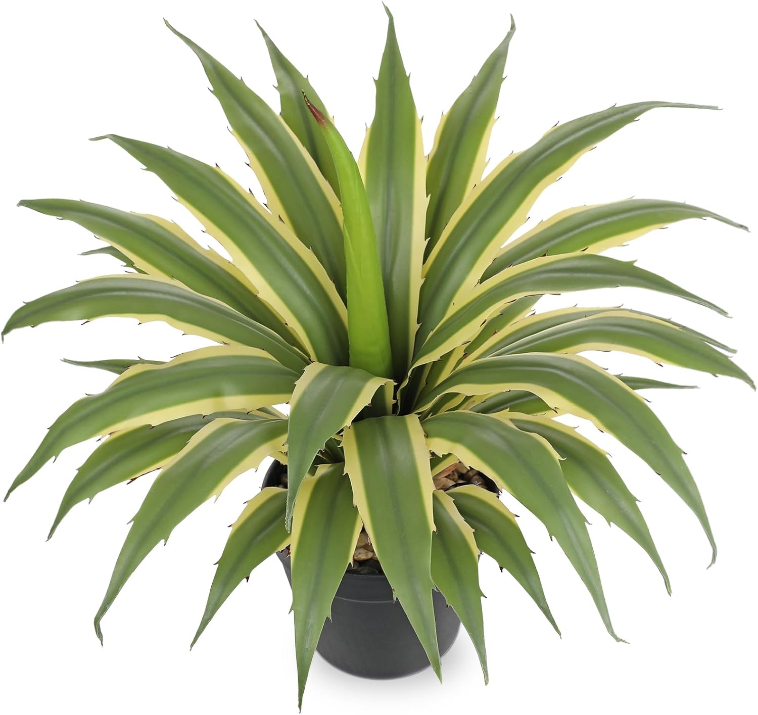Hollyone Large Artificial Agave Plants 16.9" Tall Fake Agave Plant in Black Pot with Real Stone Pebbles Faux Succulent Aloe Tropical Plants Potted for Indoor Outdoor Home Patio Garden Decor