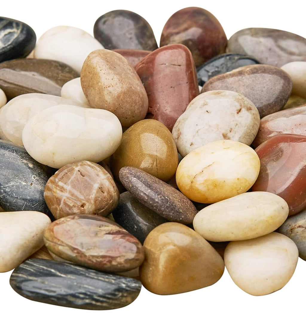 NUPICK 10 Pound River Rocks, 0.8-1.3 Inches Polished Pebbles for Plants, Fish Tank, Clear Vase and More, Natural Mixed Color Stones