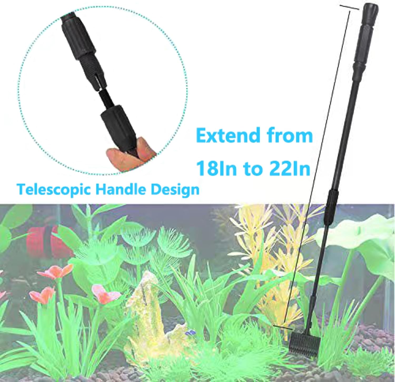 Carefree Fish 4IN1 Aquarium Cleaning Tools Long Handle Adjustable Length 18~24Inch Fish Tank Cleaner Kit Algae Scraper Scrubber Brushes Set