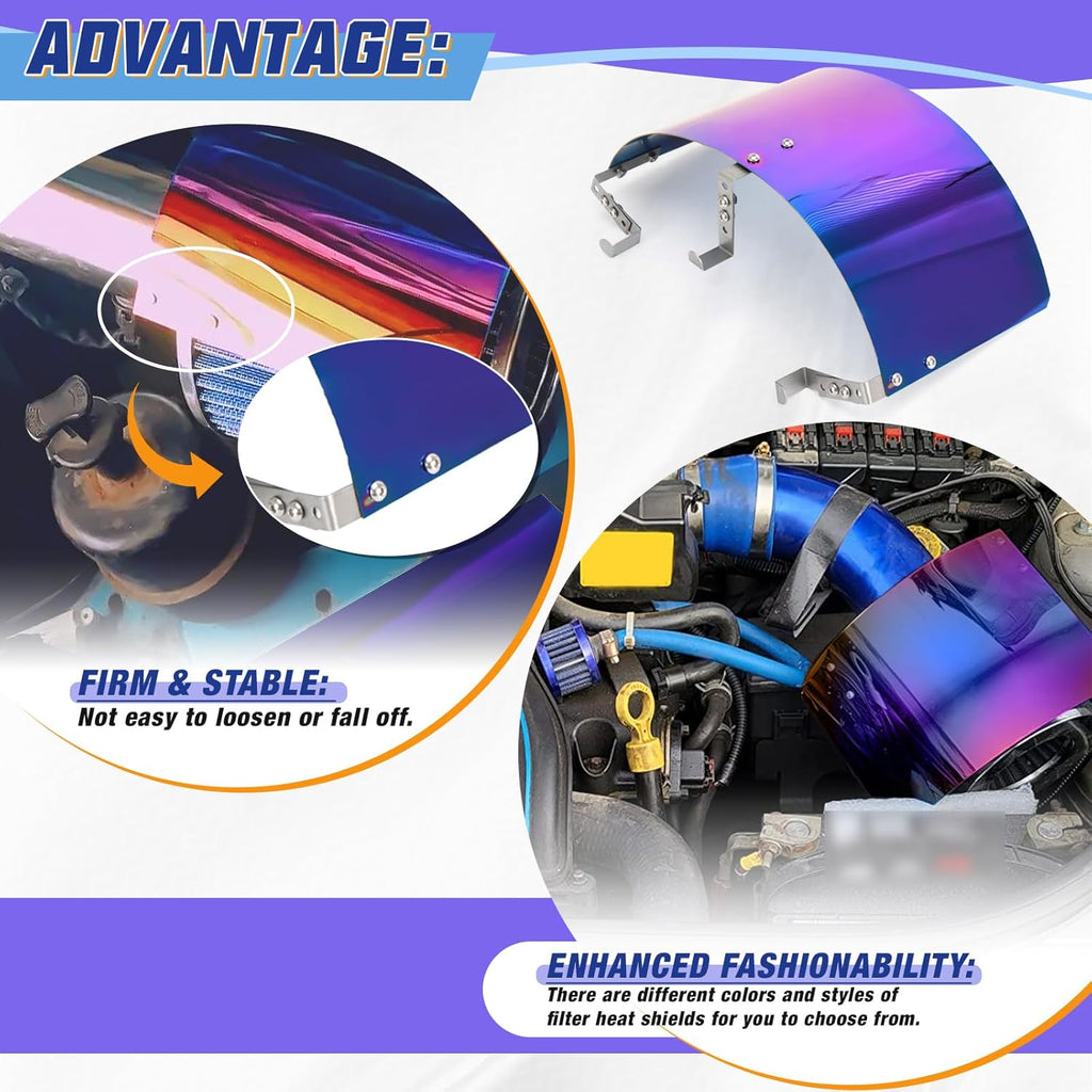 PTNHZ Universal Stainless Steel Air Intake Filter Cover Heat Shield Fits for 2.5-3.5" Cone or Cylinder Filter Neo Chrome