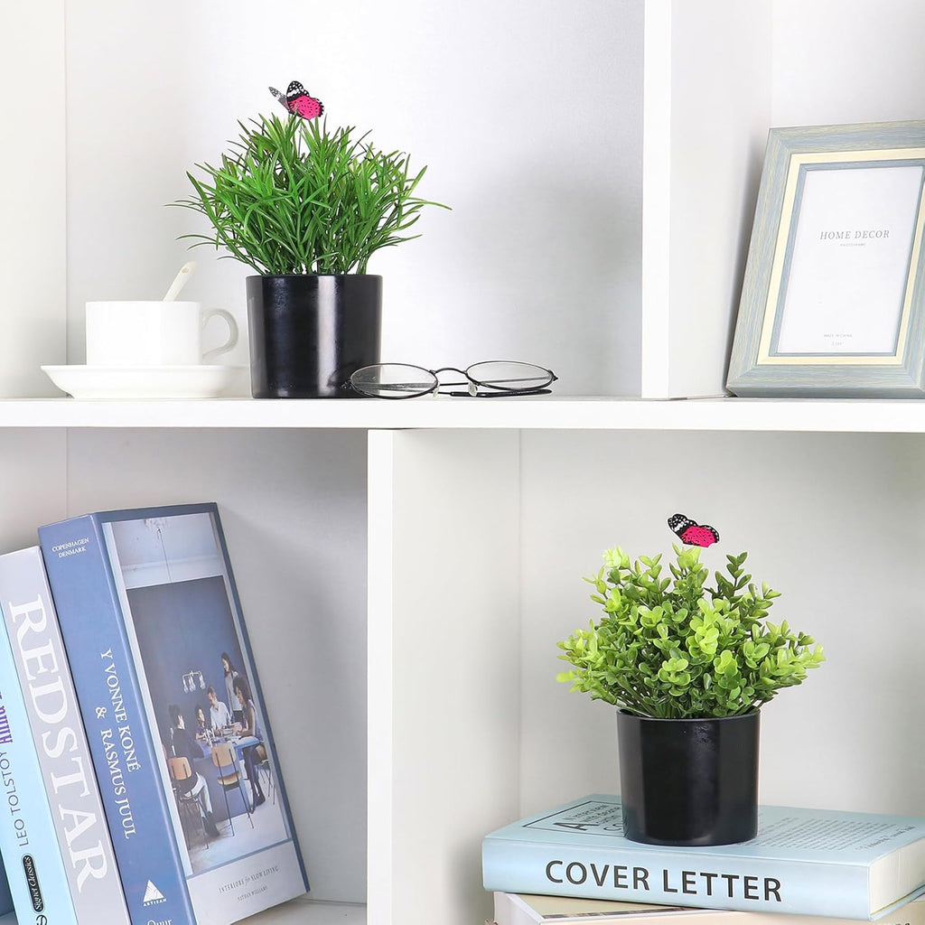 7" H Fake Plants Indoor 2 Pack Small Artificial Plants,Topiary Greenery Mini Potted Plants for House Office Tabletop Decoration