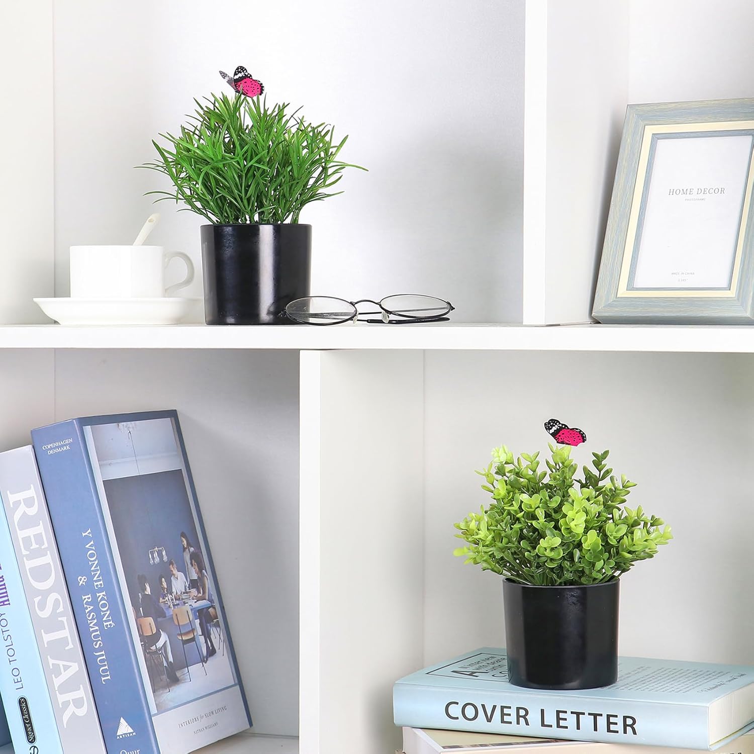 7" H Fake Plants Indoor 2 Pack Small Artificial Plants,Topiary Greenery Mini Potted Plants for House Office Tabletop Decoration