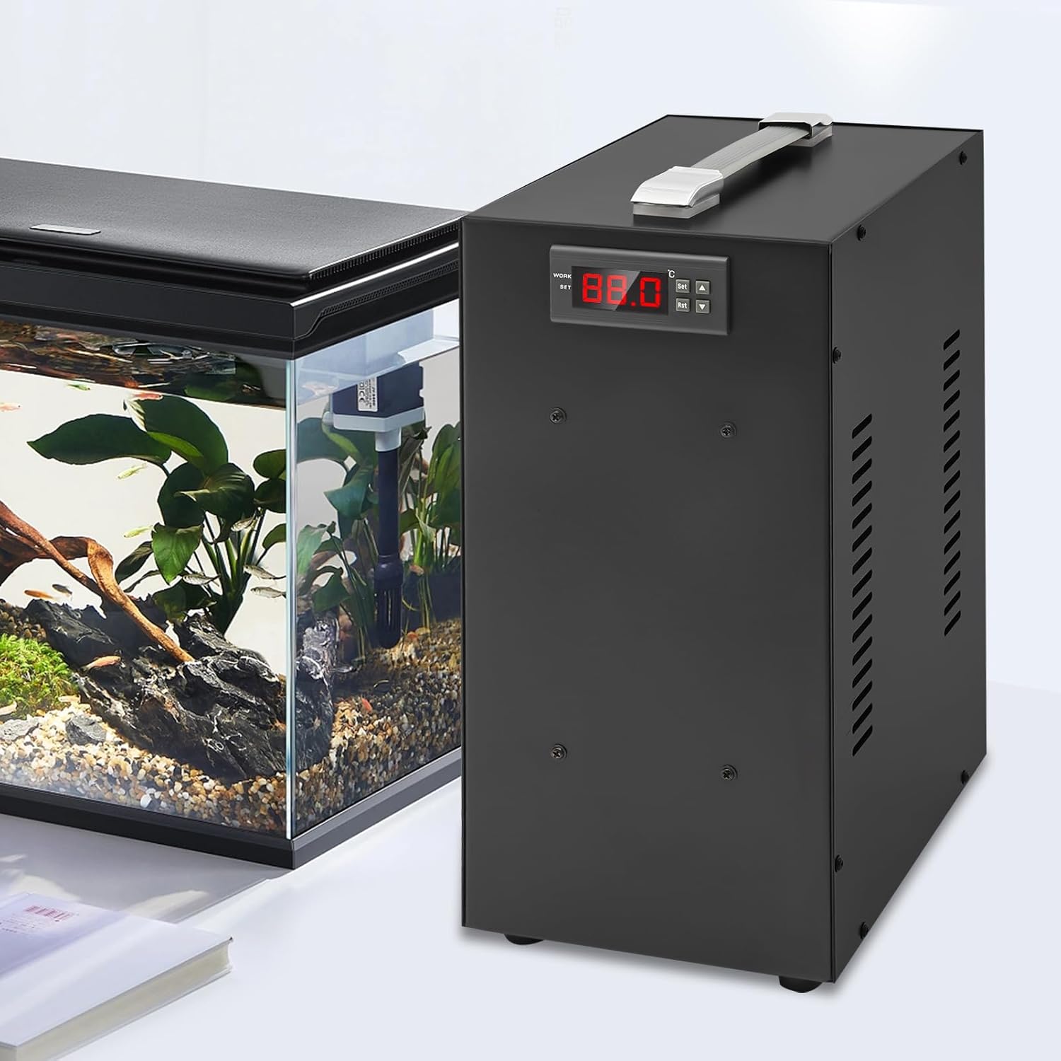 Aquarium Chiller 1/5HP 10.57Gal 40L Fish Tank Water Cooler, Hydroponic Water Chiller Cooling System with LCD Display, Quiet Design for Axolotl Coral Reef Jellyfish, Seawater & Fresh Water