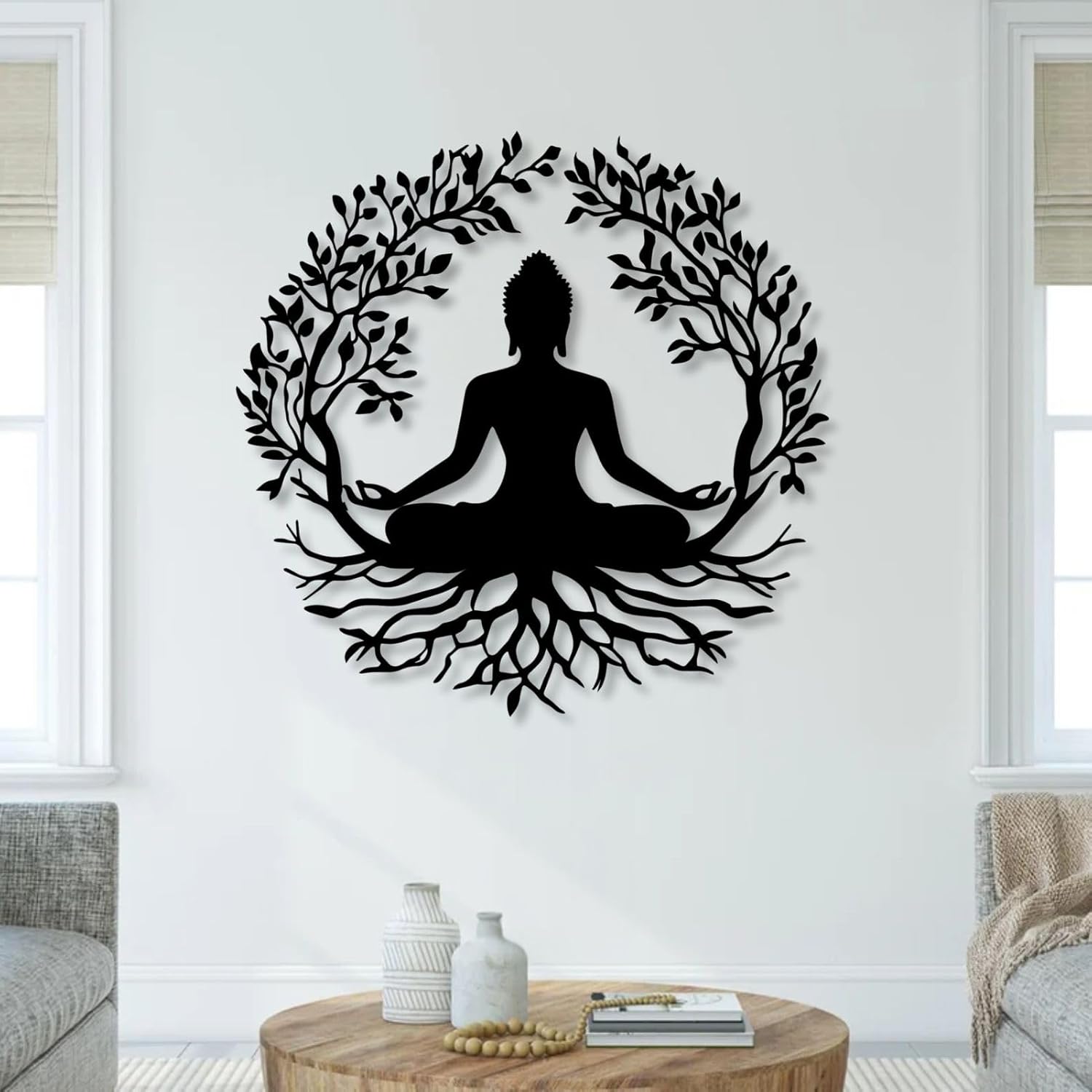 huefoam Buddha Metal Wall Art, Buddha Wall Decor, Tree of Life Metal Wall Art, Tree Wall Decor for Living Room, Bedroom, Meditation Room (Gold, 35"×35"/90×90cm, metal art wall decor)