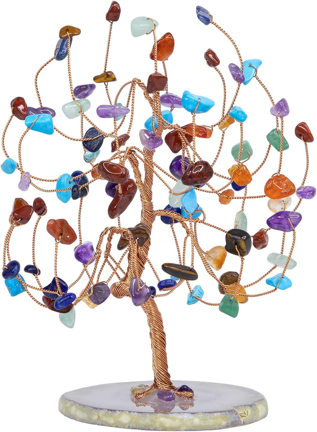mookaitedecor 7 Chakra Crystal Tree Tumbled Stones, Geode Agate Slices Base Money Tree Decoration for Wealth and Luck 5.7"-6.7"