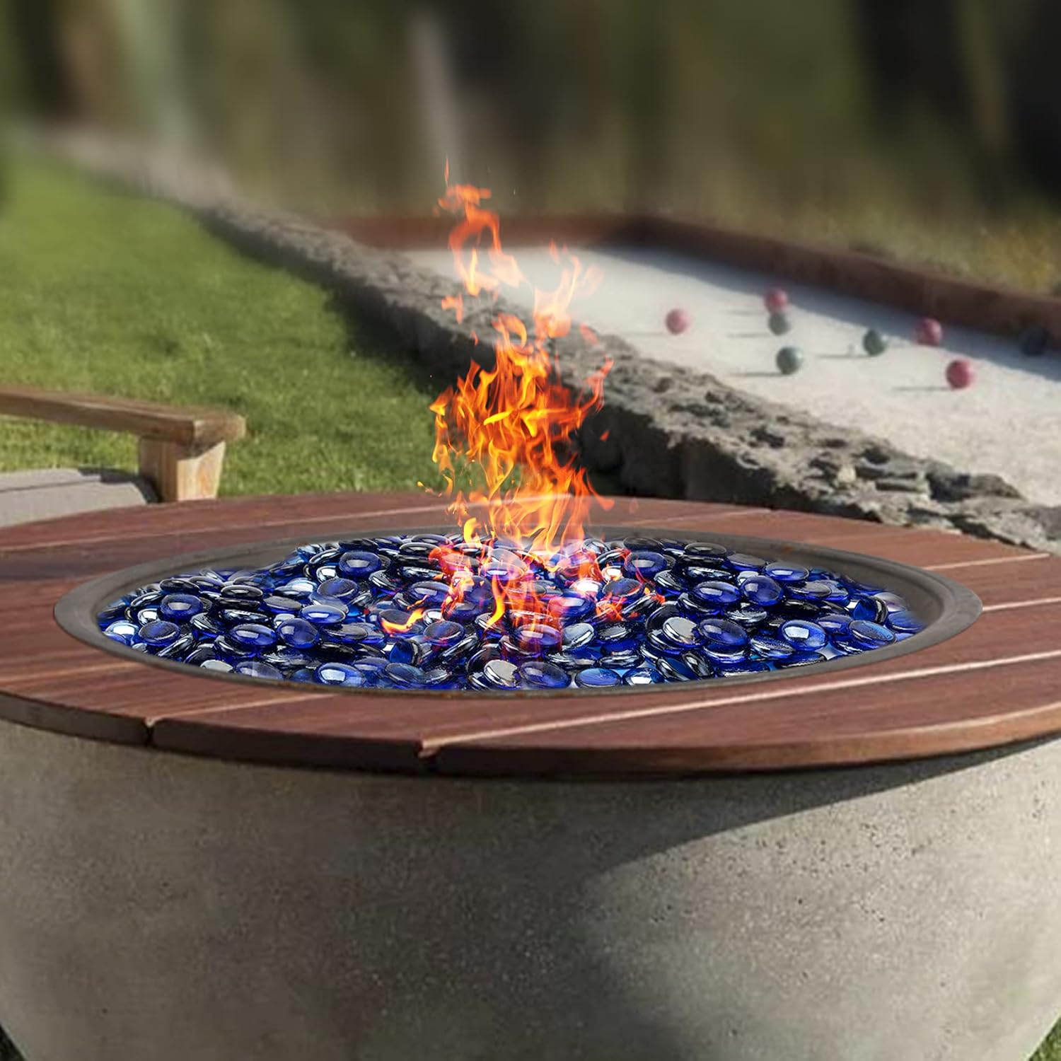 Skyflame 10-Pound Fire Glass Beads for Fire Pit Fireplace, 1/2-Inch Size Royal Cobalt Blue Luster Decorative Blended Fireglass Drops for Landscaping