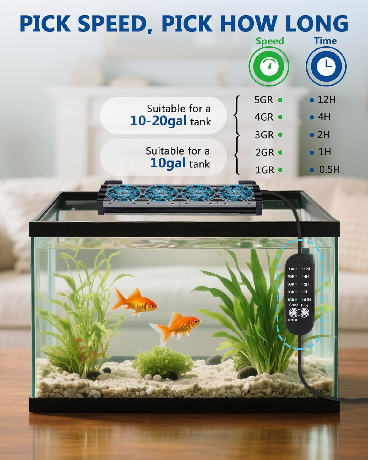 BAOSHISHAN Aquarium Chiller Fan, Powerful Fish Tank Cooler with Adjustable 5 Speed Controller 5 Timer Setting, 180° Rotation Aquarium Cooler Fan Quiet for Tank Home Office