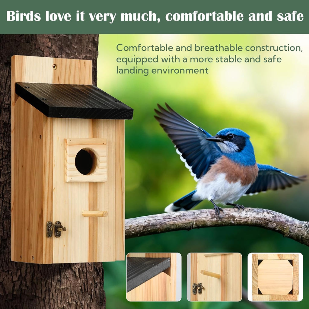 2 Pack Bird Houses for Outside – Cedar Outdoor Bird House with Stand, Quick & Easy Assembly, Ideal for Bluebird, Finch, Wren & Chickadee