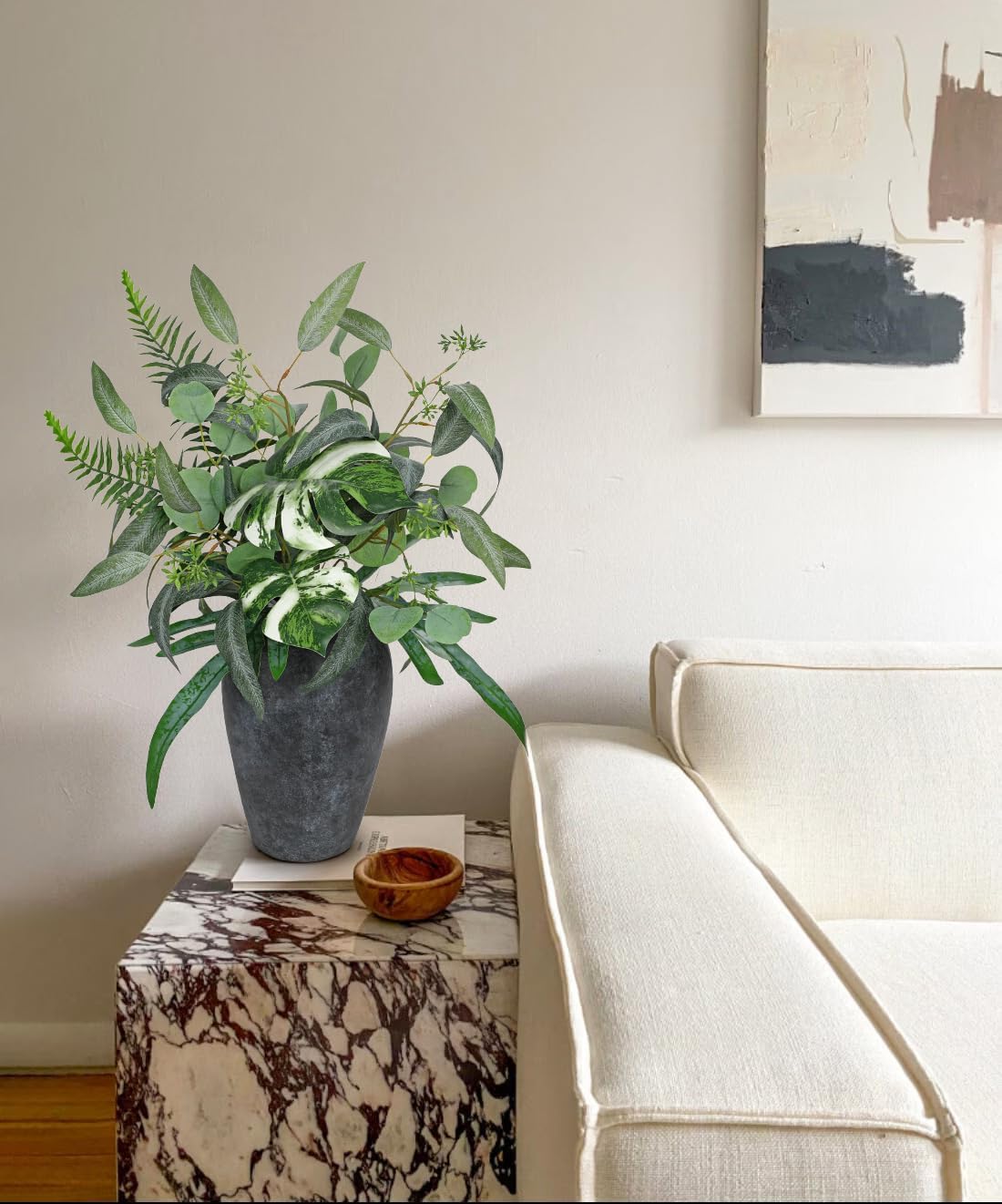 Artificial Greenery Stems Box Set, 5 Kinds Mixed Eucalyptus Leaves Silver Dollar Fern Monstera Leaf Faux Plants Bulk for DIY Bouquets Wedding Floral Arrangements Table Centerpieces Vase Decor
