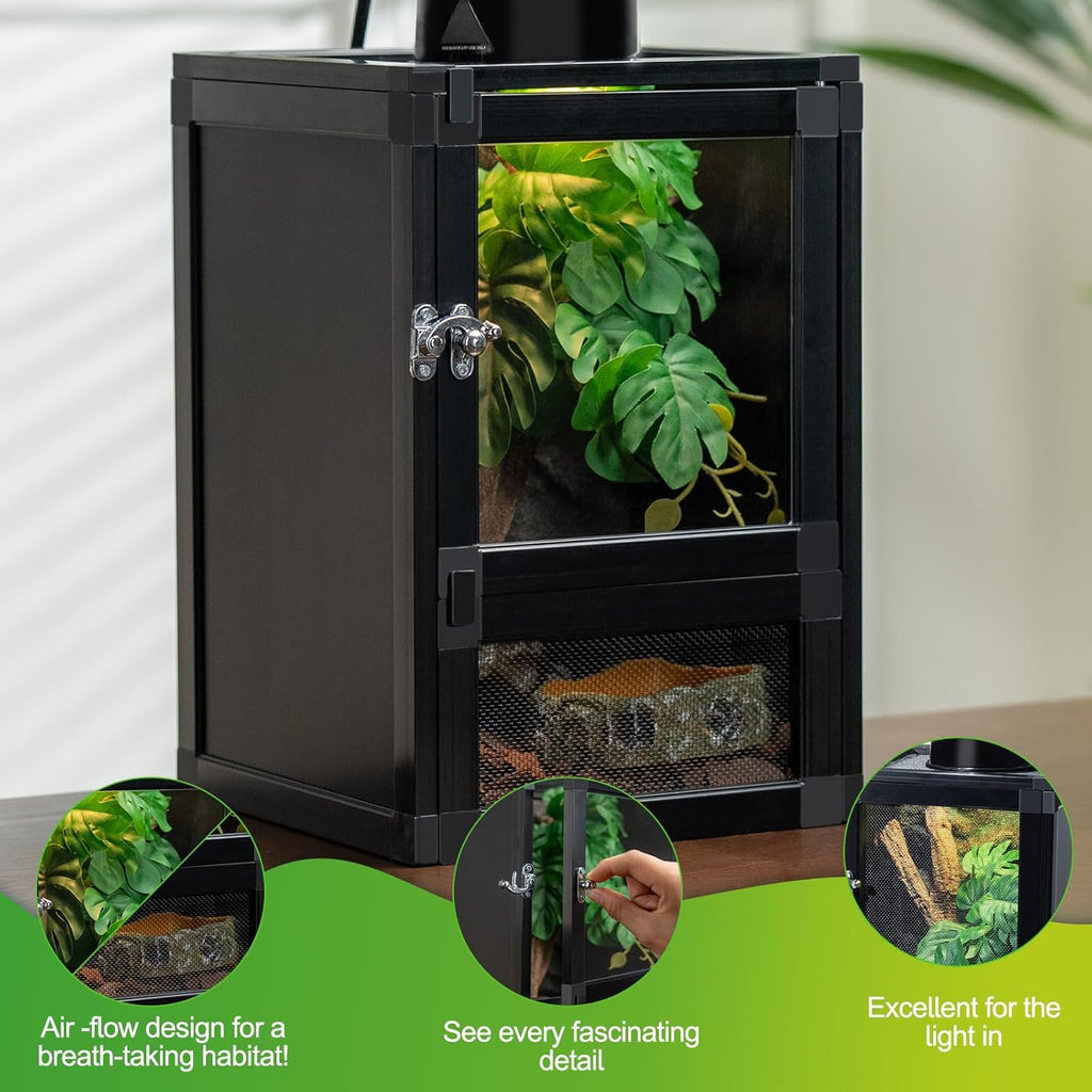 Jumping Spider Enclosure, Toxirium 8" x 8" x 12" Small Reptile Cage Hatching Habitat, Screen & Acrylic Doors, Ventilated Terrarium for Lizards, Snakes, Frogs, Easy Assembly, Two Doors